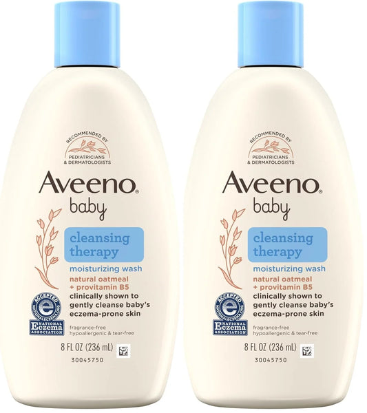 Aveeno Baby Cleansing Therapy Moisturizing Baby Body Wash with Natural Oatmeal & ProVitamin B5, Gentle Tear-Free Baby-Bath Wash for Sensitive & Eczema-Prone Skin, Hypoallergenic, 8 oz (Pack of 2)