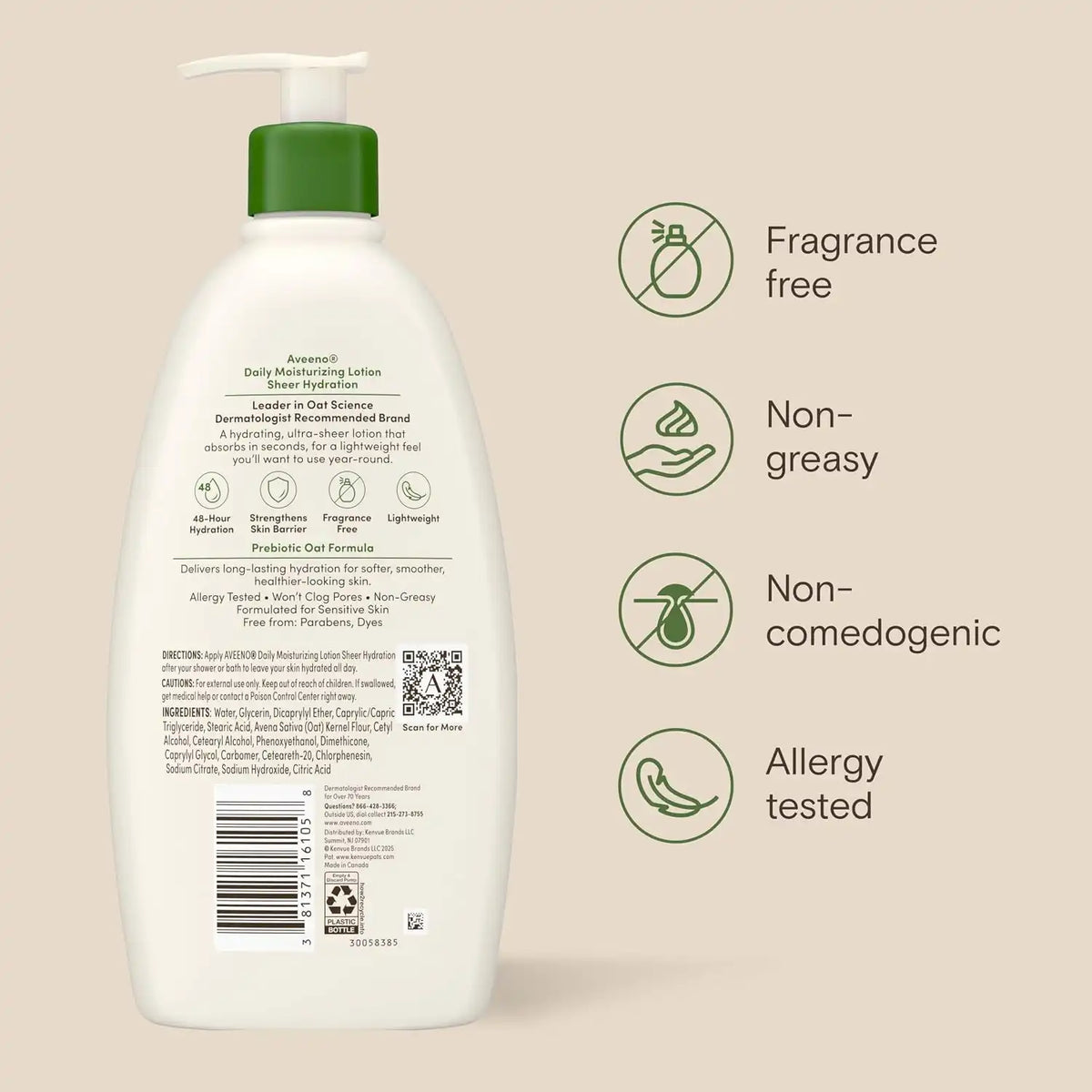 Aveeno Sheer Hydration Daily Moisturizing Lotion, Fragrance-Free, 12 fl. oz