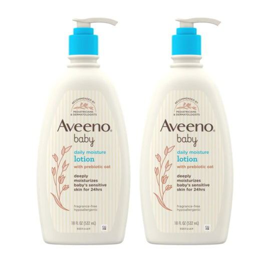 Aveeno Baby Daily Moisture Body Lotion, Fragrance-Free, 18 fl oz, 2 Pack