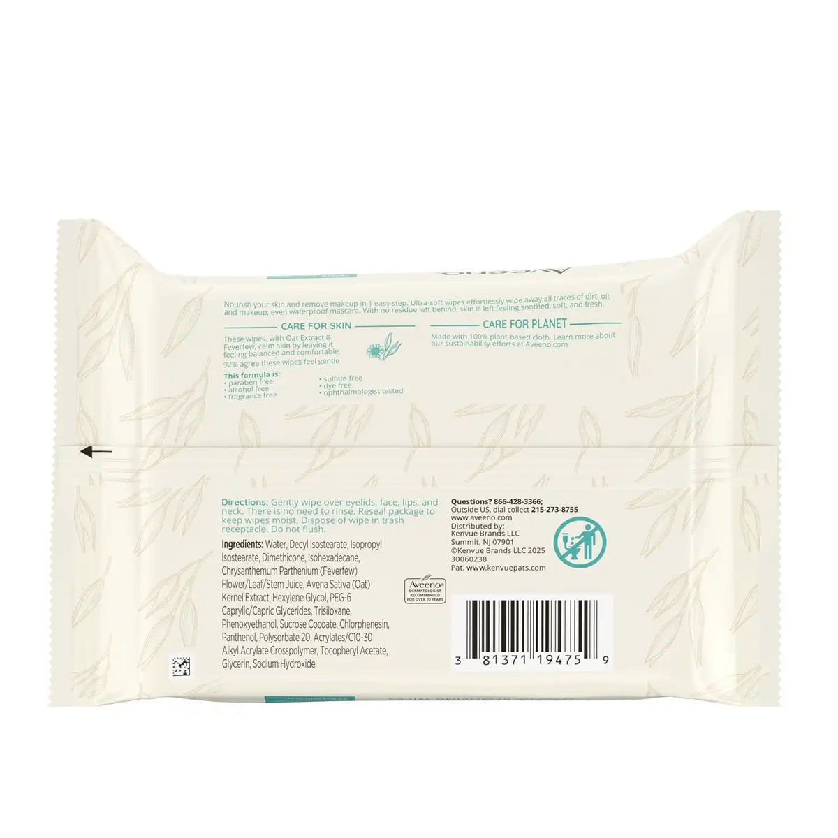 Aveeno Calm + Restore Unscented Makeup Remover Face Wipes, Fragrance Free Facial Cleansing Towelettes with Oat Extract & Calming Feverfew Leave Skin Feeling Soothed, Alcohol Free, 25 ct (Pack of 6)