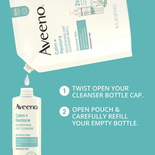 Aveeno Calm + Restore Facial Cleanser Refill Pouch, 16 fl. oz