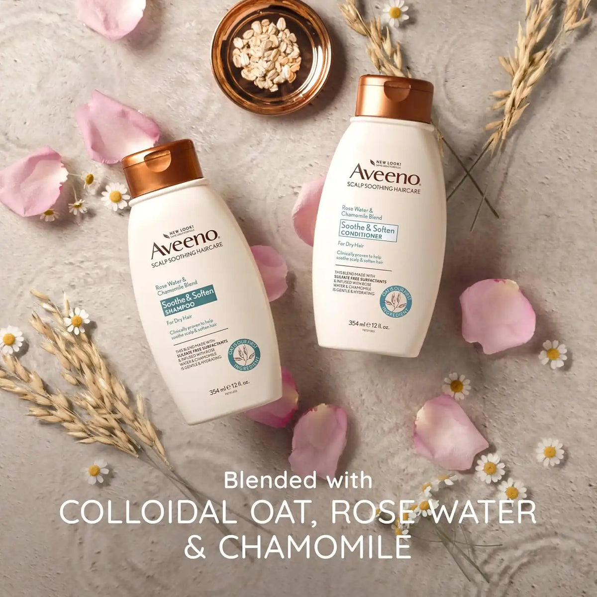 Aveeno Rose Water & Chamomile Conditioner for Dry Hair, Hydrating, 12 Fl Oz (Pack of 4)
