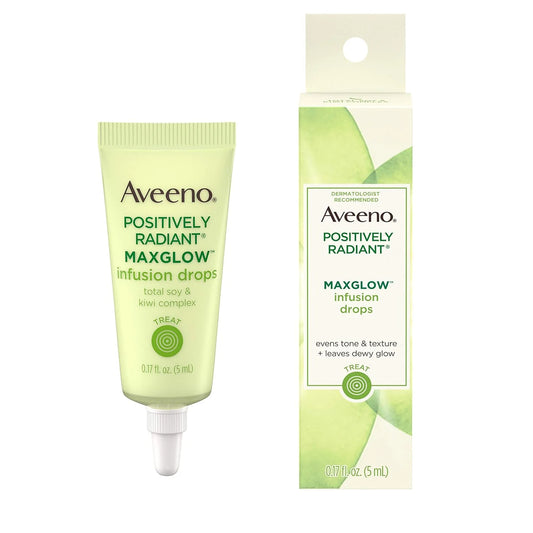 Aveeno Positively Radiant MaxGlow Infusion Drops with Moisture Rich Soy & Kiwi Complex, Hypoallergenic, Non-Comedogenic, Paraben- & Phthalate-Free Moisturizing Facial Serum, 0.17 fl. oz