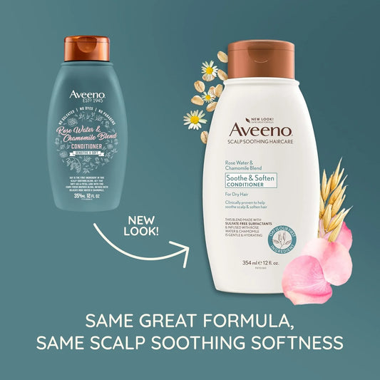 Aveeno Rose Water & Chamomile Conditioner for Dry Hair, Hydrating, 12 Fl Oz (Pack of 4)