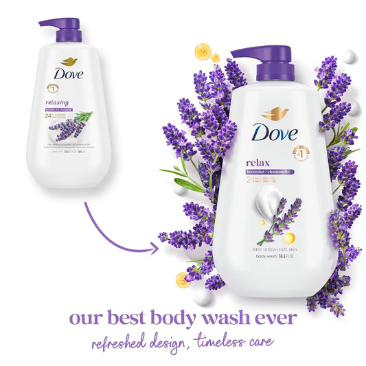 Dove Body Wash Relax Lavender Oil & Chamomile Pump, Sulfate Free, 30.6 Fl Oz (Pack of 3)