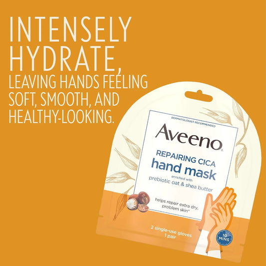 Aveeno Repairing CICA Foot Mask & Hand Mask with Prebiotic Oat and Shea Butter, for Extra Dry Skin, 1 ea