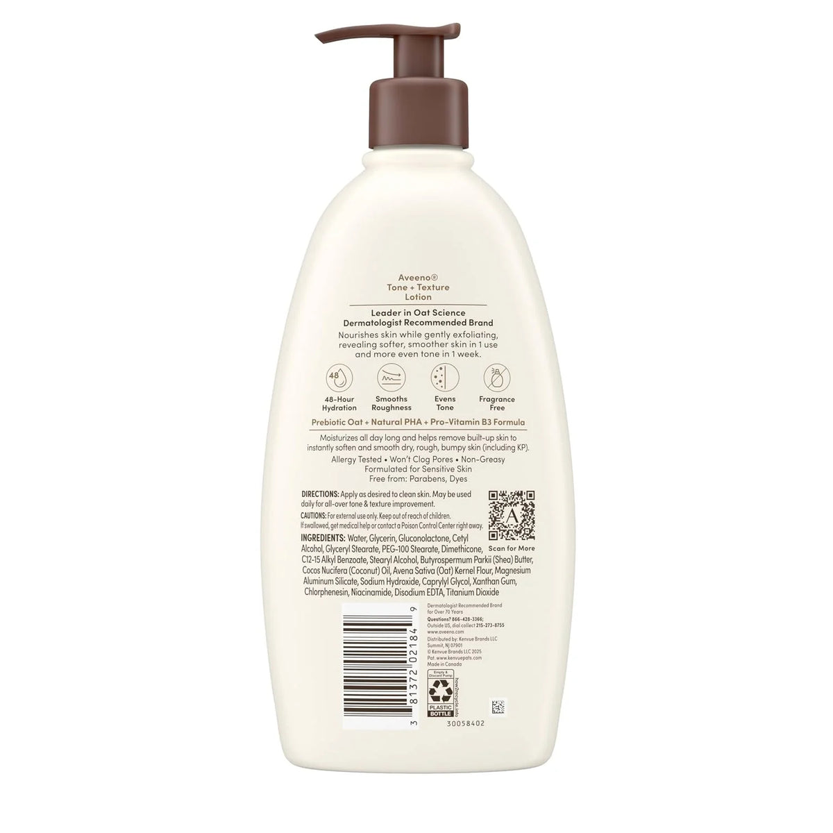 Aveeno Tone + Texture Renewing Body Lotion, Fragrance-Free, 18 fl. oz