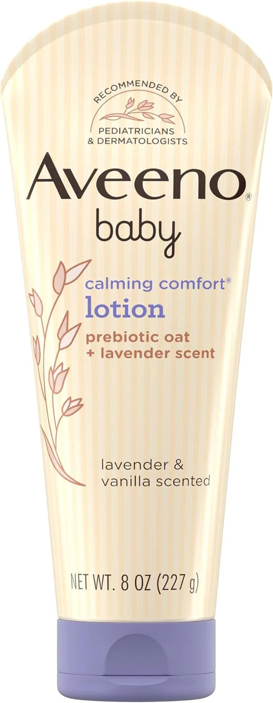 Aveeno Baby Calming Comfort Moisturizing Body Lotion with Relaxing Lavender & Vanilla Scents, Non-Greasy Baby Lotion, Natural Oatmeal & Dimethicone, Paraben- & Phthalate-Free, 8 fl. oz