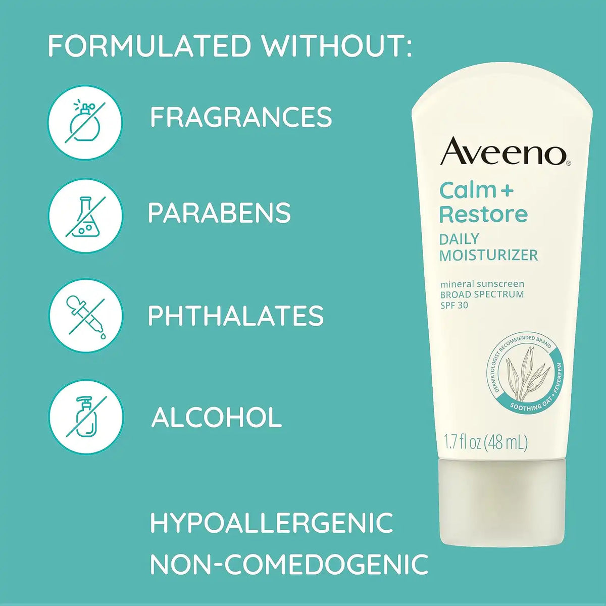 Aveeno Calm + Restore Daily Moisturizer Mineral Sunscreen, 1.7 fl. oz