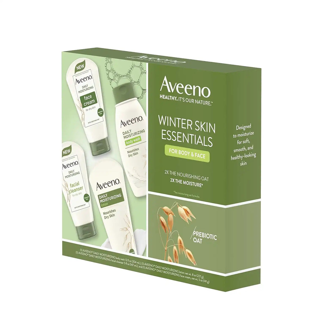 Aveeno Daily Moisturizing Winter Skin Essentials Skincare Set for Face & Body with Daily Moisturizing Body Lotion, Body Wash, Facial Cleanser & Face Cream, Subscription for Women, 4 items