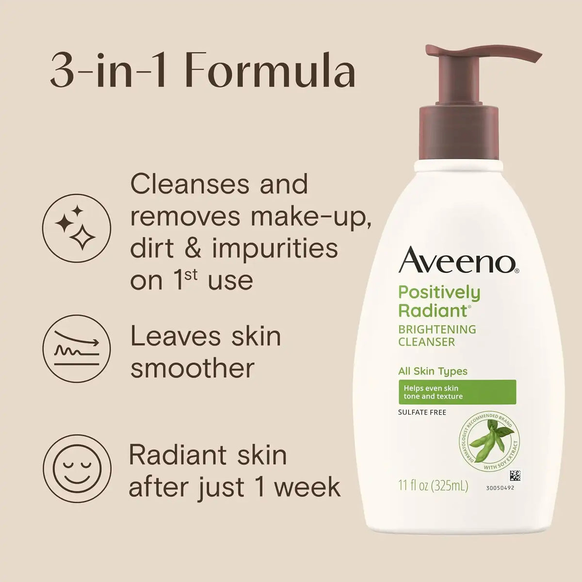 Aveeno Positively Radiant Brightening Facial Cleanser, 11 fl. oz