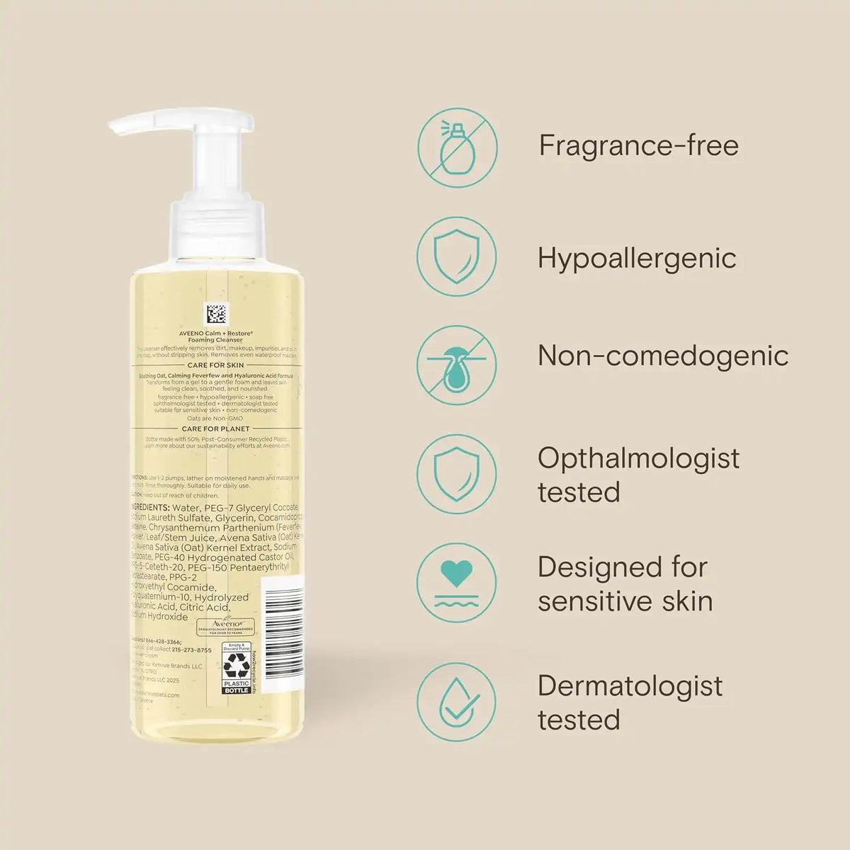 Aveeno Calm + Restore Foaming Cleanser, Fragrance-Free, 7.8 fl. oz