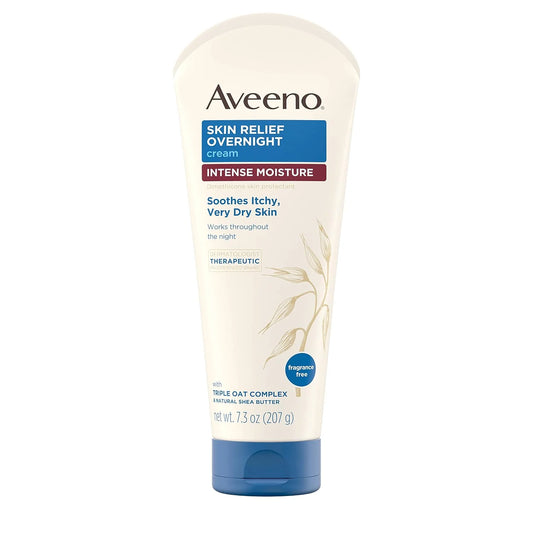 Aveeno Skin Relief Overnight Intense Moisture Cream with Triple Oat Complex & Natural Shea Butter, Therapeutic Dimethicone Skin Protectant for Dry Itchy Skin Relief, Fragrance- & Steroid-Free, 7.3 oz