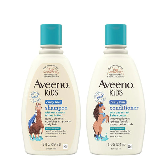 AVEENO BABY Kids Curly Hair Shampoo and Conditioner Set, 12 fl. Oz each with Oat Extract & Shea Butter, Hydrating, Hypoallergenic, Moisturizing for Defined Curls, Gentle for Kids' Developing Hair