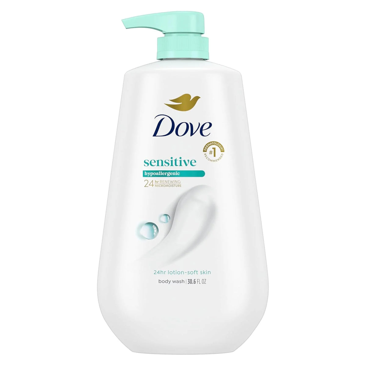 Dove Body Wash, Sensitive Skin Pump,34 Fl Oz (Pack of 2)