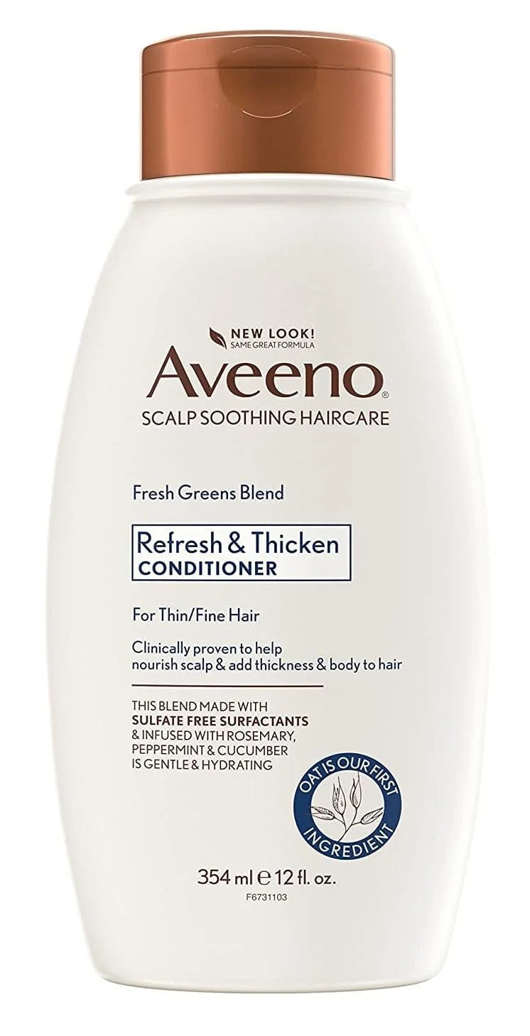 Aveeno, Fresh Greens Blend Sulfate-Free Conditioner with Rosemary, Peppermint & Cucumber to Thicken & Nourish, Clarifying & Volumizing for Thin or Fine Hair, Paraben-Free, 12oz
