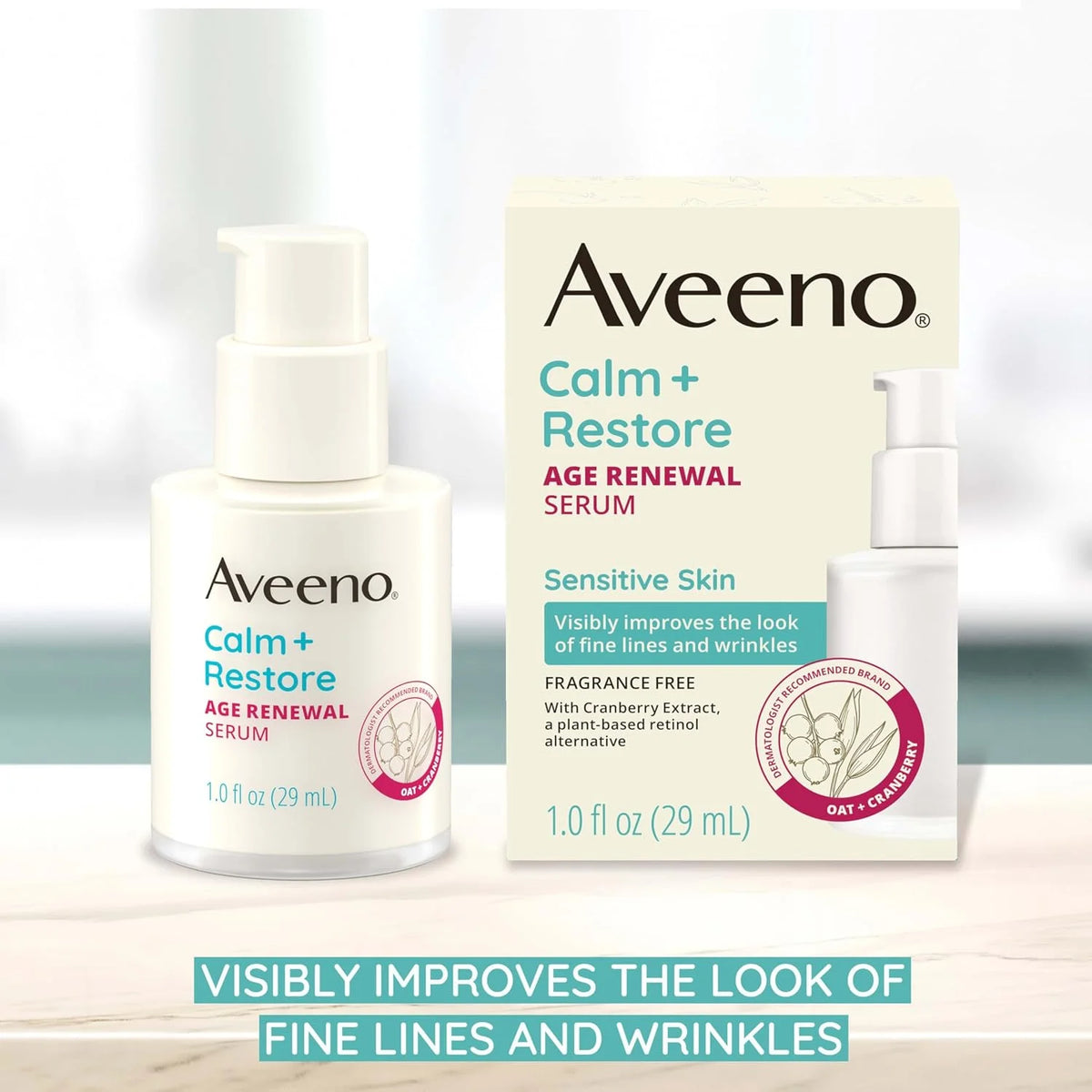 Aveeno Calm + Restore Age Renewal Face Serum, Fragrance Free, 1.0 fl oz