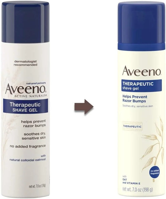 Aveeno Therapeutic Shave Gel with Oat and Vitamin E to Help Prevent Razor Bumps and Soothe Dry and Sensitive Skin, No Added Fragrances and Non-Comedogenic, 7 oz (Pack of 6)