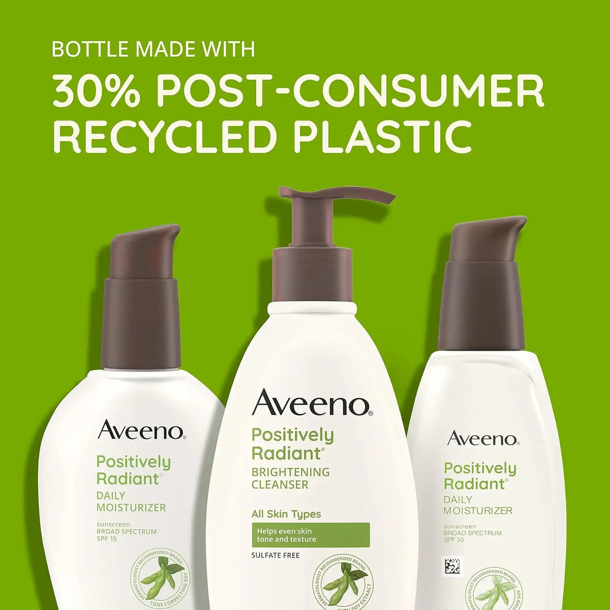 Aveeno Positively Radiant Brightening Facial Cleanser with Moisture Rich Soy Extract, Helps Even Skin Tone & Texture While Gently Lifting Away Dirt, Oil & Makeup, Sulfate-Free, 11 fl. oz (Pack of 2)