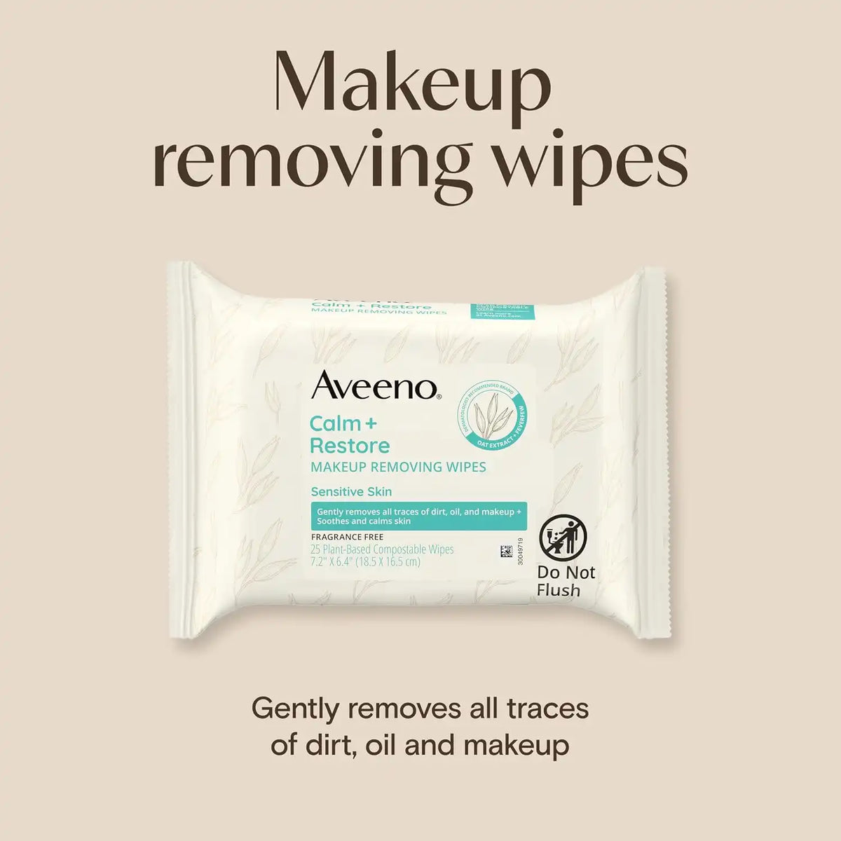 Aveeno Calm + Restore Unscented Makeup Remover Wipes, Alcohol-Free, 25 Ct