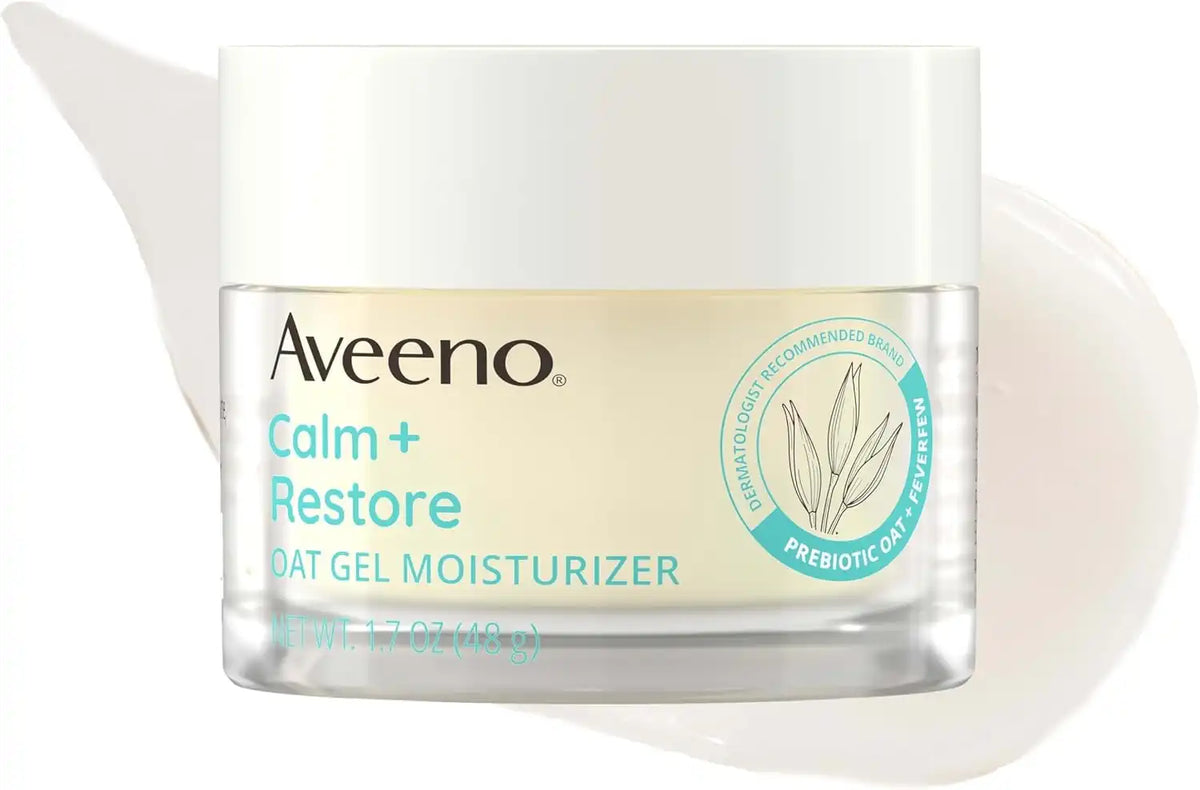 Aveeno Calm+Restore Oat Gel Face Moisturizer for Sensitive Skin, Fast-Absorbing&Lightweight Moisturizer & Face Cream with Prebiotic Oat&Feverfew,Fragrance-Free &Hypoallergenic,1.7 Ounce (Pack of 12)