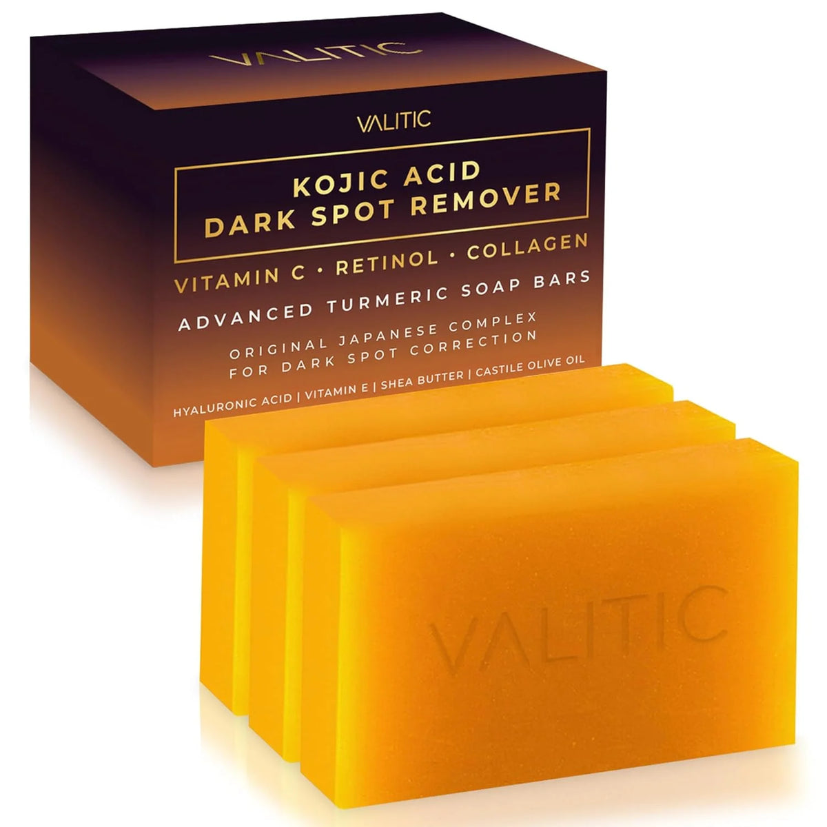 VALITIC Kojic Acid Dark Spot Remover Soap Bars, Turmeric Bar Soaps 4 Pack