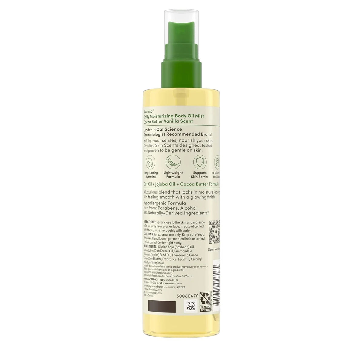 Aveeno Daily Moisturizing Body Oil Mist, Cocoa Butter Vanilla Scent, 6.7 fl. oz (Pack of 12)