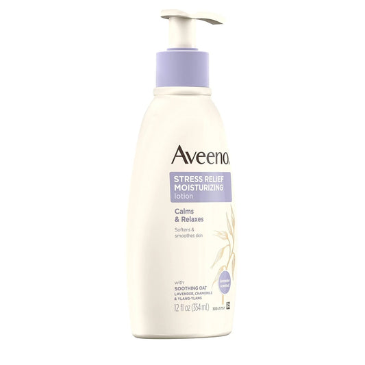 Aveeno Stress Relief Moisturizing Body Lotion with Lavender, Natural Oatmeal and Chamomile & Ylang-Ylang Essential Oils to Calm & Relax, 12 fl. oz (Pack of 3)