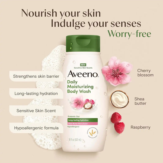 Aveeno Daily Moisturizing Body Wash, Shea Butter Berry, 18 fl. oz