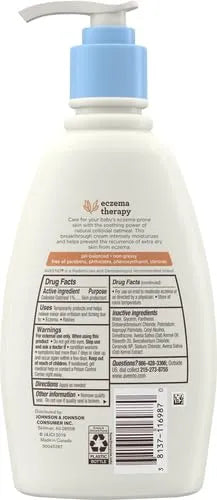 Aveeno Baby Eczema Therapy Moisturizing Cream, Natural Colloidal Oatmeal & Vitamin B5, Baby Cream for Dry, Itchy, Irritated Skin Due to Eczema, Paraben- & Steroid-Free, 12 Ounce (Pack of 12)