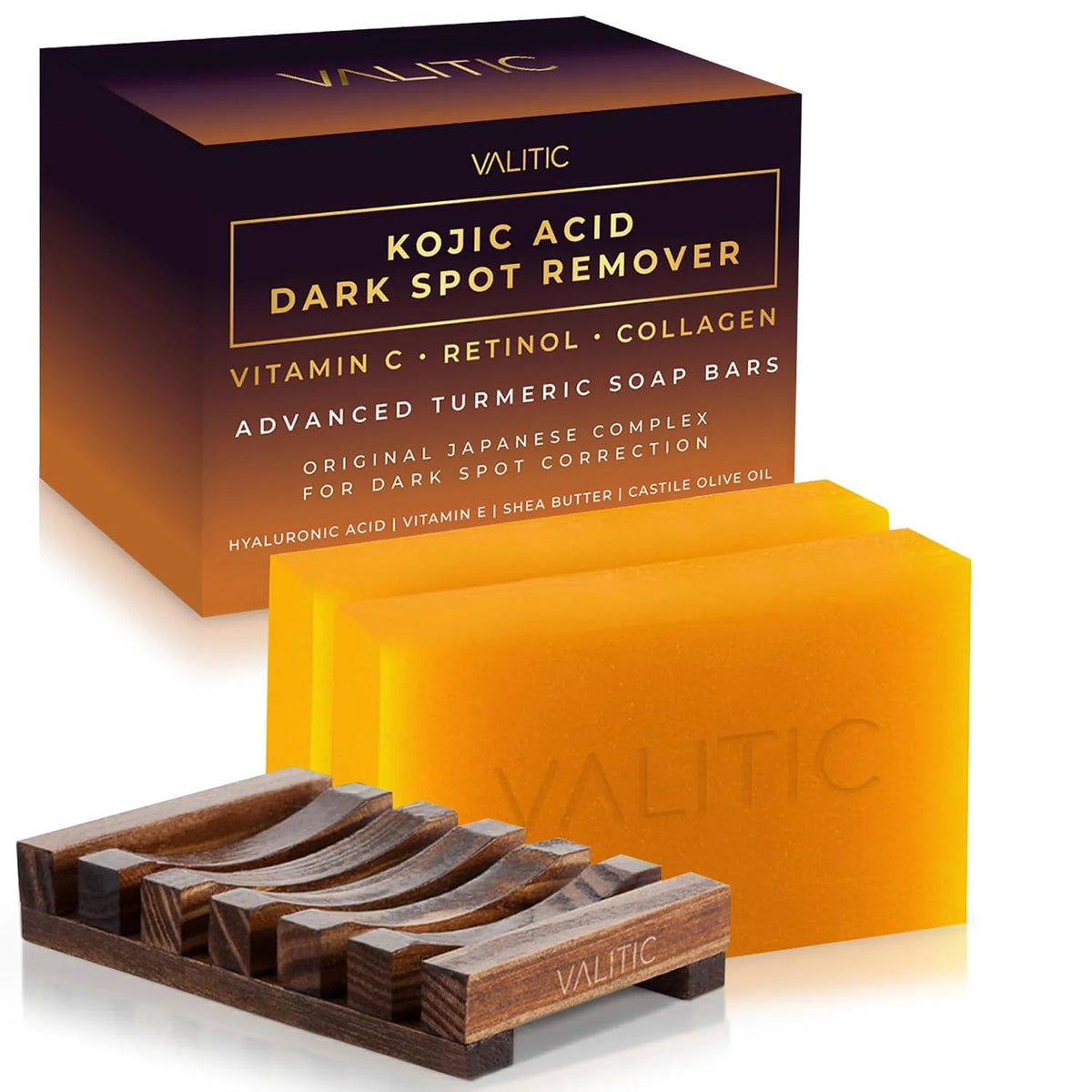 VALITIC Kojic Acid Dark Spot Remover Soap Bars, Turmeric Bar Soaps 4 Pack