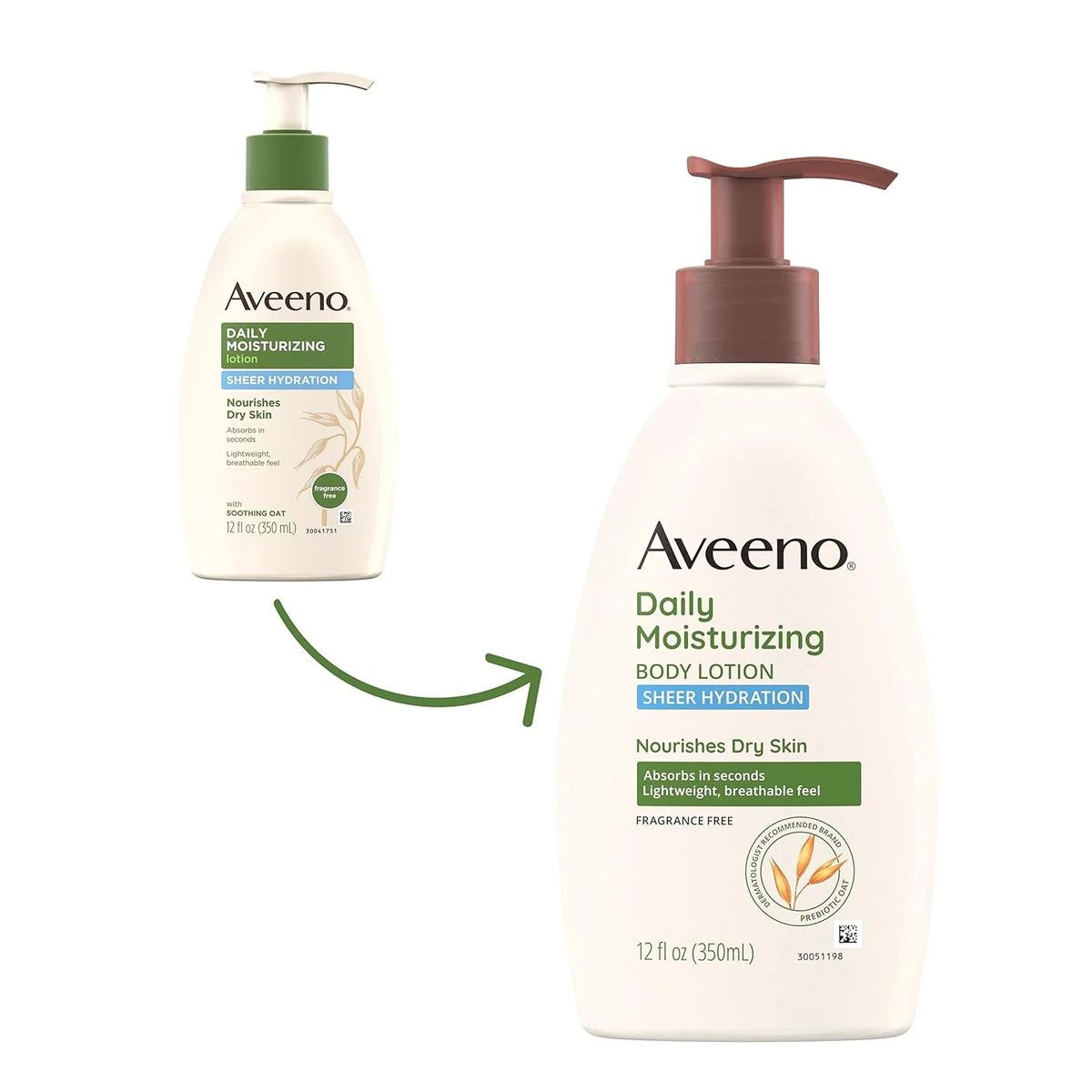 Aveeno Sheer Hydration Fragrance-Free Daily Moisturizing Lotion with Prebiotic Oat for Dry Skin, Lightweight, Fast-Absorbing Body Moisturizer Nourishes Skin with 48-hour Moisture, 18 fl oz (Pack of 2)