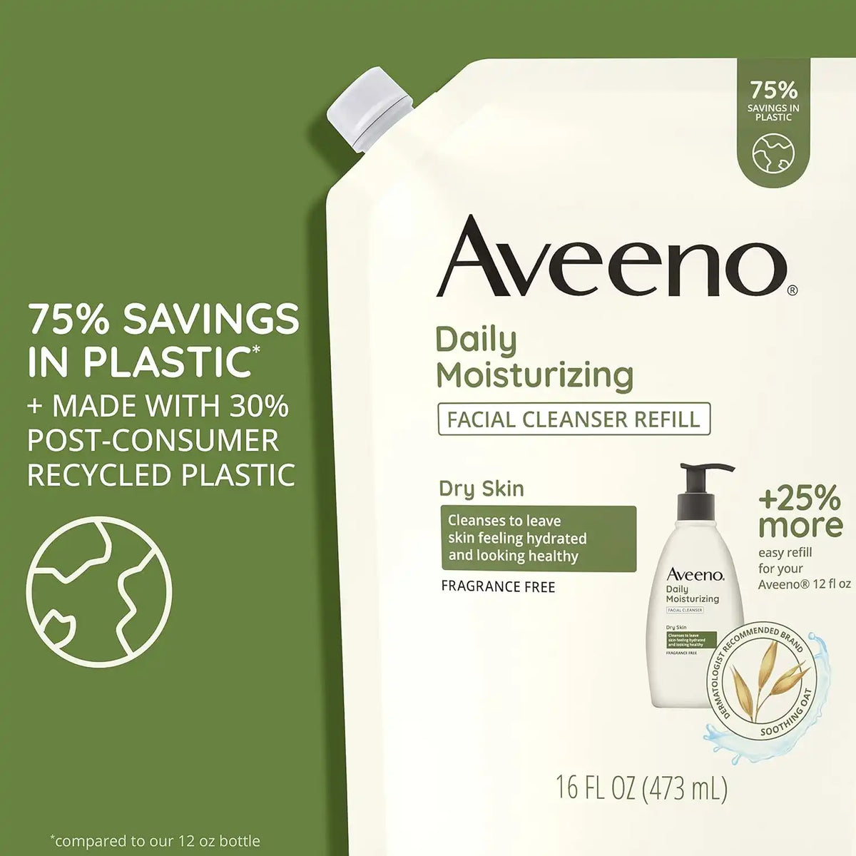 Aveeno Daily Moisturizing Facial Cleanser, Fragrance-Free, 16 fl oz