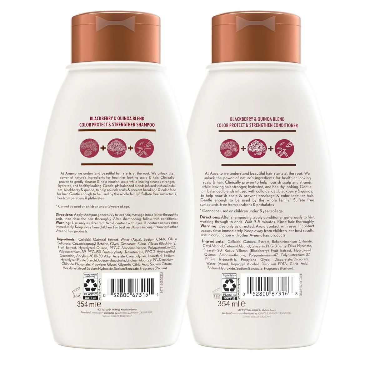 Aveeno Color Protect & Strengthen+ Blackberry & Quinoa Conditioner and Shampoo Set - Fresh Scent, 12 Fl Oz Each