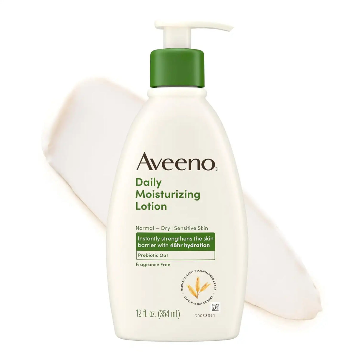 Aveeno Daily Moisturizing Body Lotion with Soothing Prebiotic Oat, Gentle Lotion for Women and Men Nourishes Dry Skin, Paraben-, Dye-, & Fragrance-Free, Non-Greasy & Non-Comedogenic, 12 Fl Oz