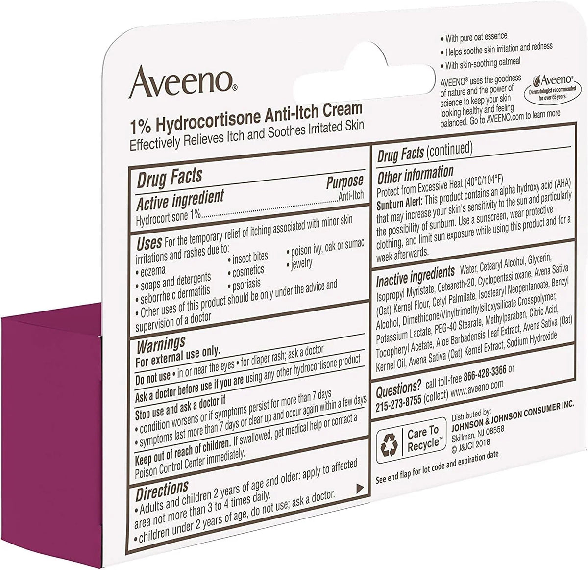 Aveeno 1% Hydrocortisone Anti-Itch Cream, 1 Oz (Pack of 3)