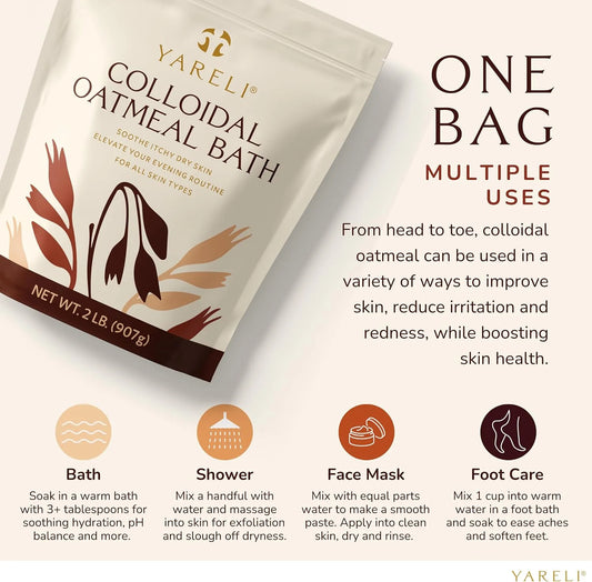 Yareli Colloidal Oatmeal, 2lb (32oz), Bath Powder for Dry Skin for All Ages