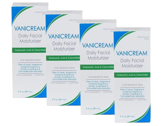 Vanicream Daily Facial Moisturizer With Ceramides and Hyaluronic Acid - Formulated Without Common Irritants for Those with Sensitive Skin, 3 fl oz (Pack of 4)