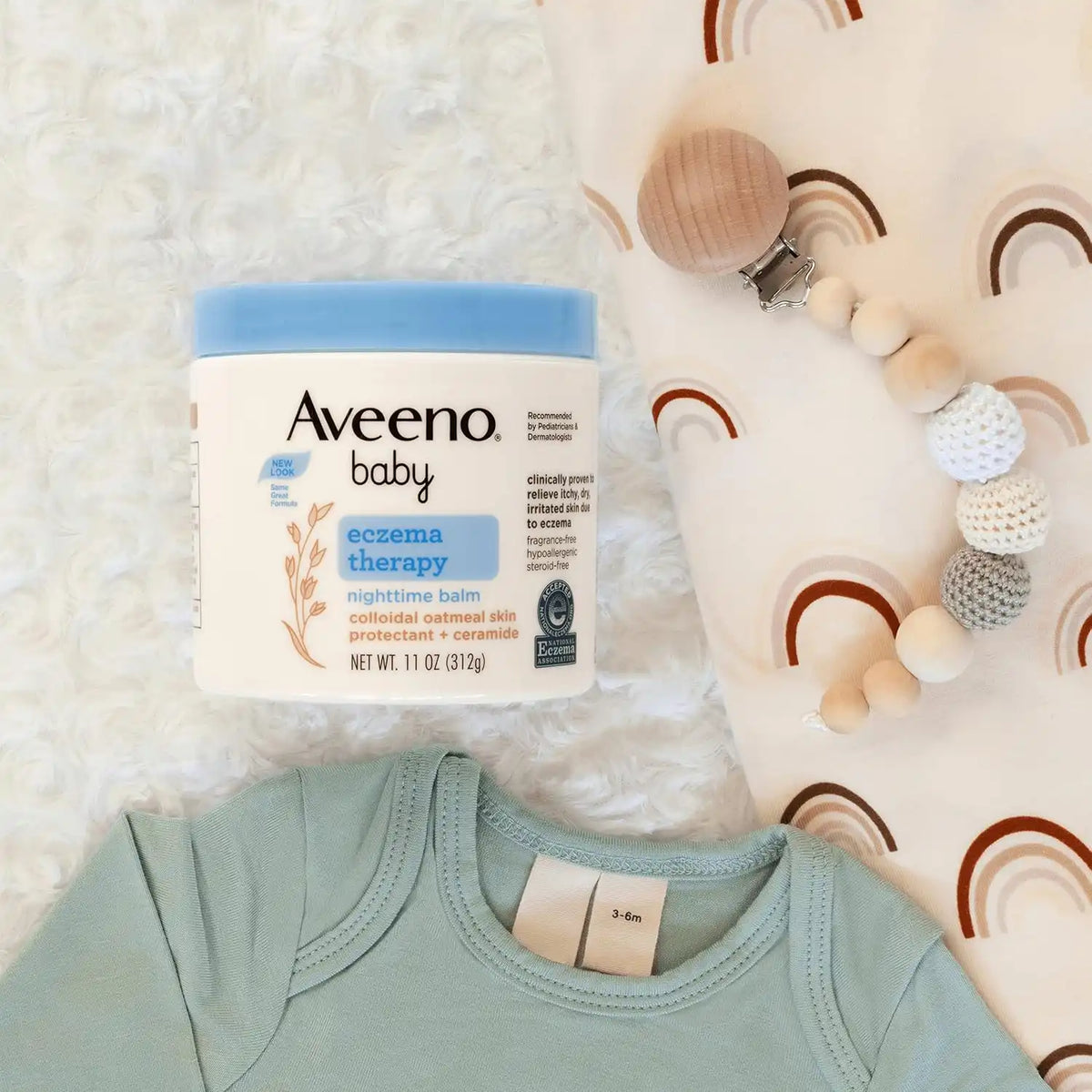 Aveeno Baby Eczema Therapy Nighttime Moisturizing Balm, Colloidal Oatmeal & Ceramide, Soothes & Relieves Dry, Itchy Skin from Eczema, Hypoallergenic, Fragrance-Free, Travel Size, 1 oz (Pack of 2)