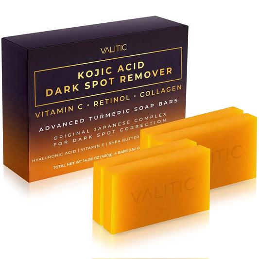 VALITIC Kojic Acid Dark Spot Remover Soap Bars, Turmeric Bar Soaps 4 Pack