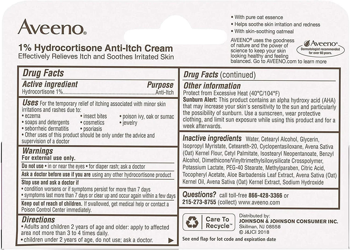 Aveeno 1% Hydrocortisone Anti-Itch Cream, 1 Oz (Pack of 3)