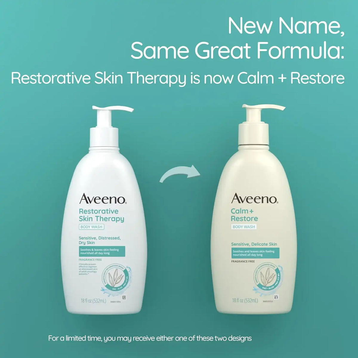 Aveeno Calm + Restore Daily Body Wash, Fragrance-Free, 18 fl. oz