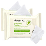 Aveeno Positively Radiant Makeup Remover Wipes, Gentle Individual Face Wipes with Moisture-rich Soy Extract to help leave your skin looking bright, Hypoallergenic Formula, Non-Comedogenic (Pack of 50)