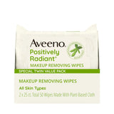 Aveeno Positively Radiant Makeup Remover Wipes, Twin Pack, 2 x 25 Ct
