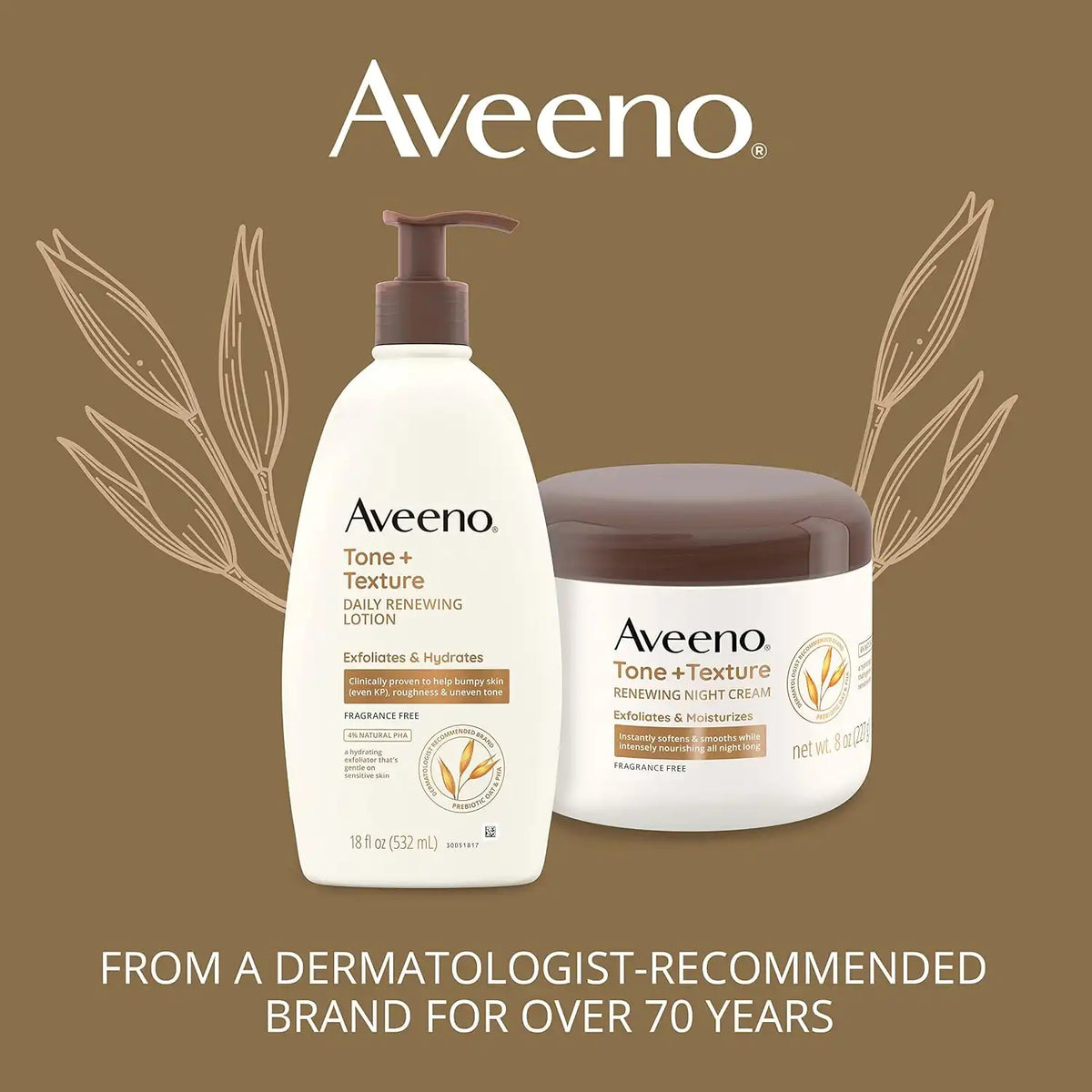 Aveeno Tone + Texture Renewing Body Night Cream, Fragrance Free, 8 oz