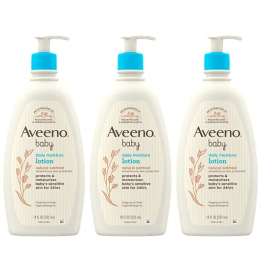 Aveeno Baby Daily Moisture Lotion for Delicate Skin with Natural Colloidal Oatmeal & Dimethicone, Hypoallergenic, Fragrance-, Phthalate- & Paraben-Free, 3 x 18 fl. oz
