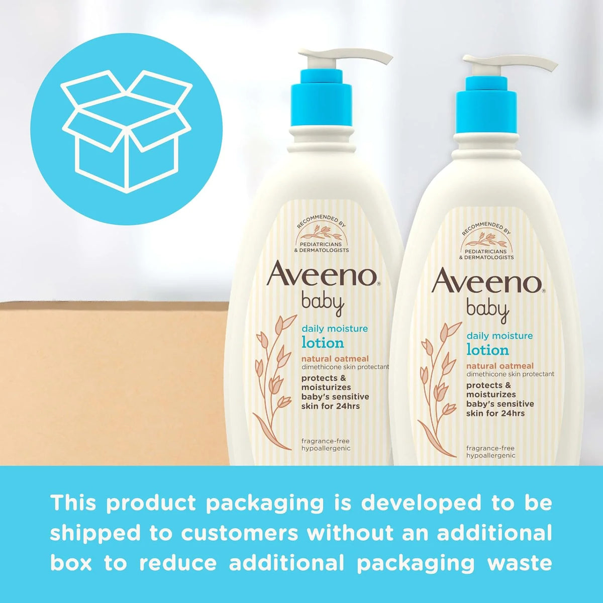 Aveeno Baby Daily Moisture Body Lotion, Fragrance-Free, 18 fl oz, 2 Pack