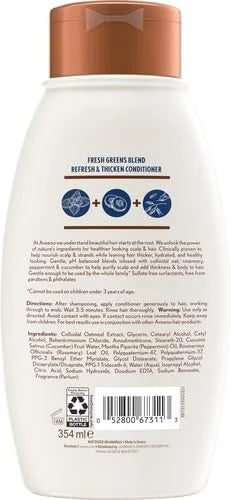 Aveeno, Fresh Greens Blend Sulfate-Free Conditioner with Rosemary, Peppermint & Cucumber to Thicken & Nourish, Clarifying & Volumizing for Thin or Fine Hair, Paraben-Free, 12oz