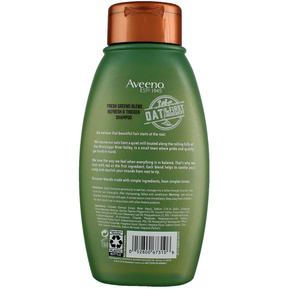 Aveeno Shampoo Fresh Greens Blend Refesh & Thicken 12 Ounce (Pack of 6)