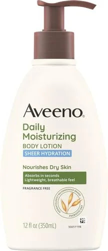 Aveeno Sheer Hydration Fragrance-Free Daily Moisturizing Lotion with Prebiotic Oat for Dry Skin, Lightweight, Fast-Absorbing Body Moisturizer Nourishes Skin with 48-hour Moisture, 18 fl oz (Pack of 2)